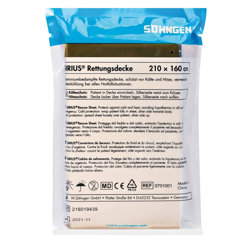 SIRIUS® Rettungsdecke silber-gold, 210 x 160 cm SÖHNGEN 0701001