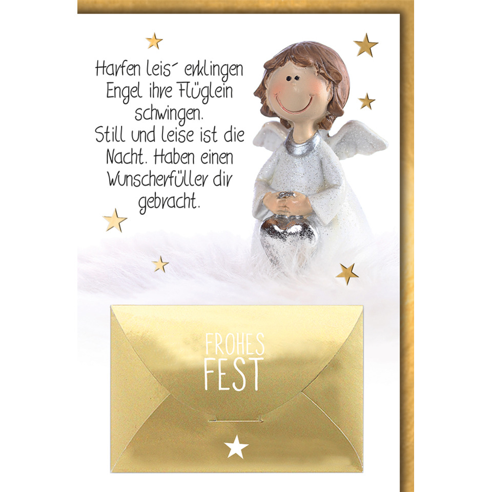 Weihnachtskarte, Engel, Goldene Karte, Umschlag, Stern