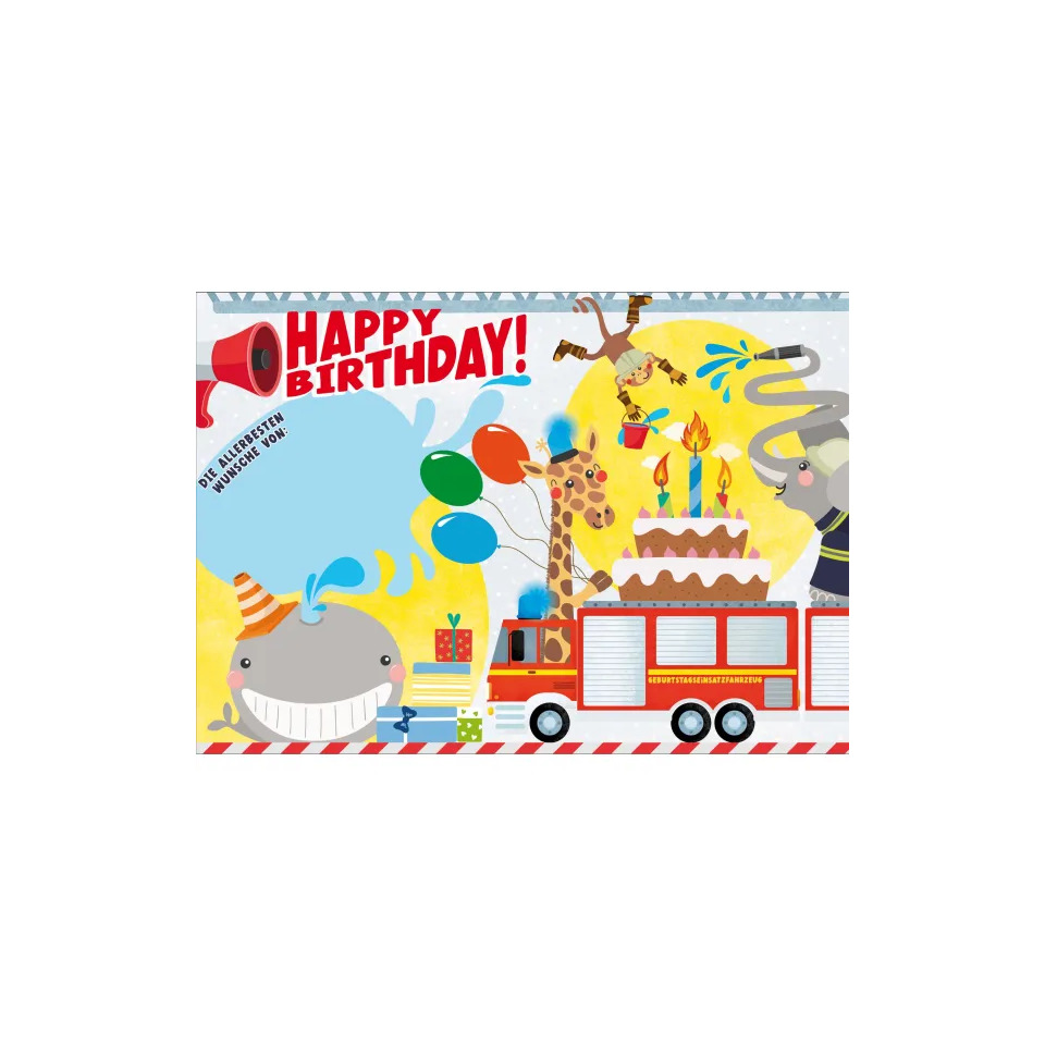 Happy Birthday, Feier, Feierkarte, Geburtstag, Feuerwehr-Torte