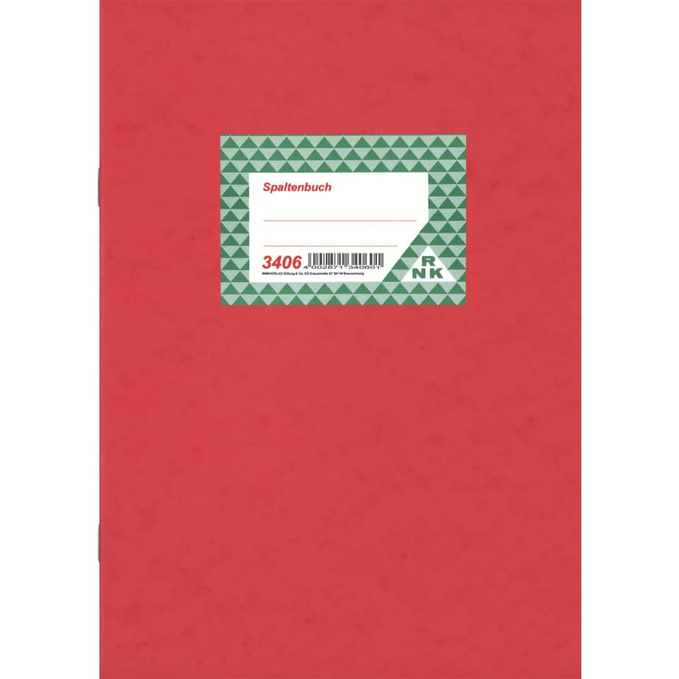 Notebook, rote Hülle, Spaltenbuch, grünes Etikett, gemustertes Etikett