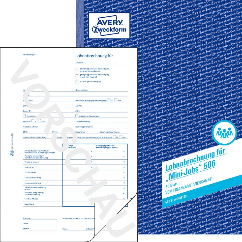 blaues Ordner, Avery Zweckform, Etikettierte Formulare, Rechnungsformular, Mini-Job Buchletter
