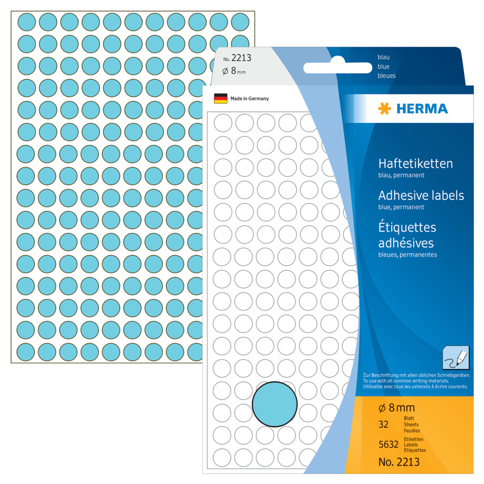 Klebeetiketten, Etiketten, Haftetiketten, Blau, 8 mm