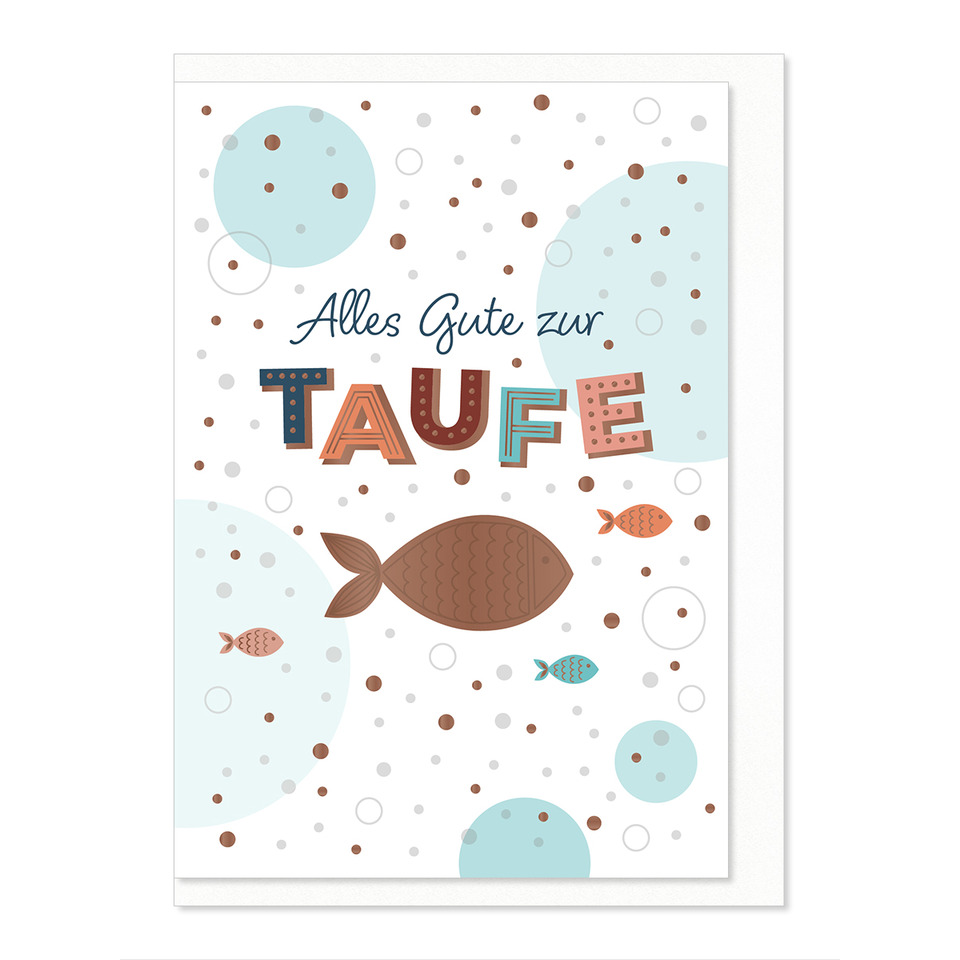 Taufe, Grußkarte, Fisch, Stempeloptik, Kreis Muster
