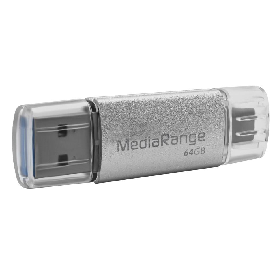 USB-Stick, 64GB, MediaRange, Metallic, Flash-Speicher