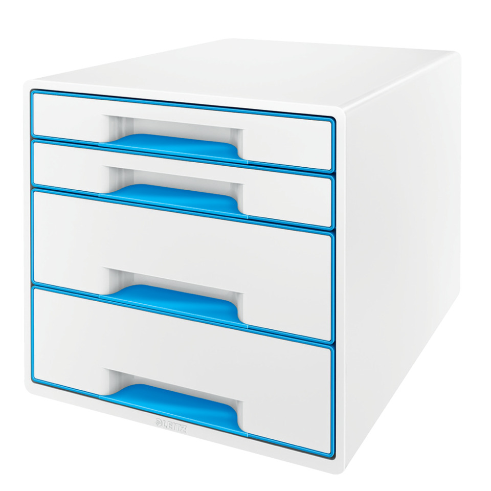 Schubladenbox, Aufbewahrungsbox, Kunststoff, 4 Schubladen, weiß/blau