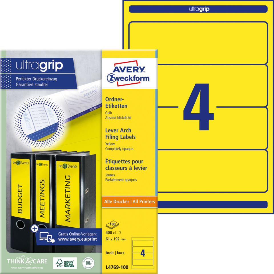 Ordneretiketten, Etikettenrolle, Kalender-Layout, Gelb-Blau, Druckerführung, Ordneretiketten, Etiketten, Archivordner, Bürobedarf, Gelb