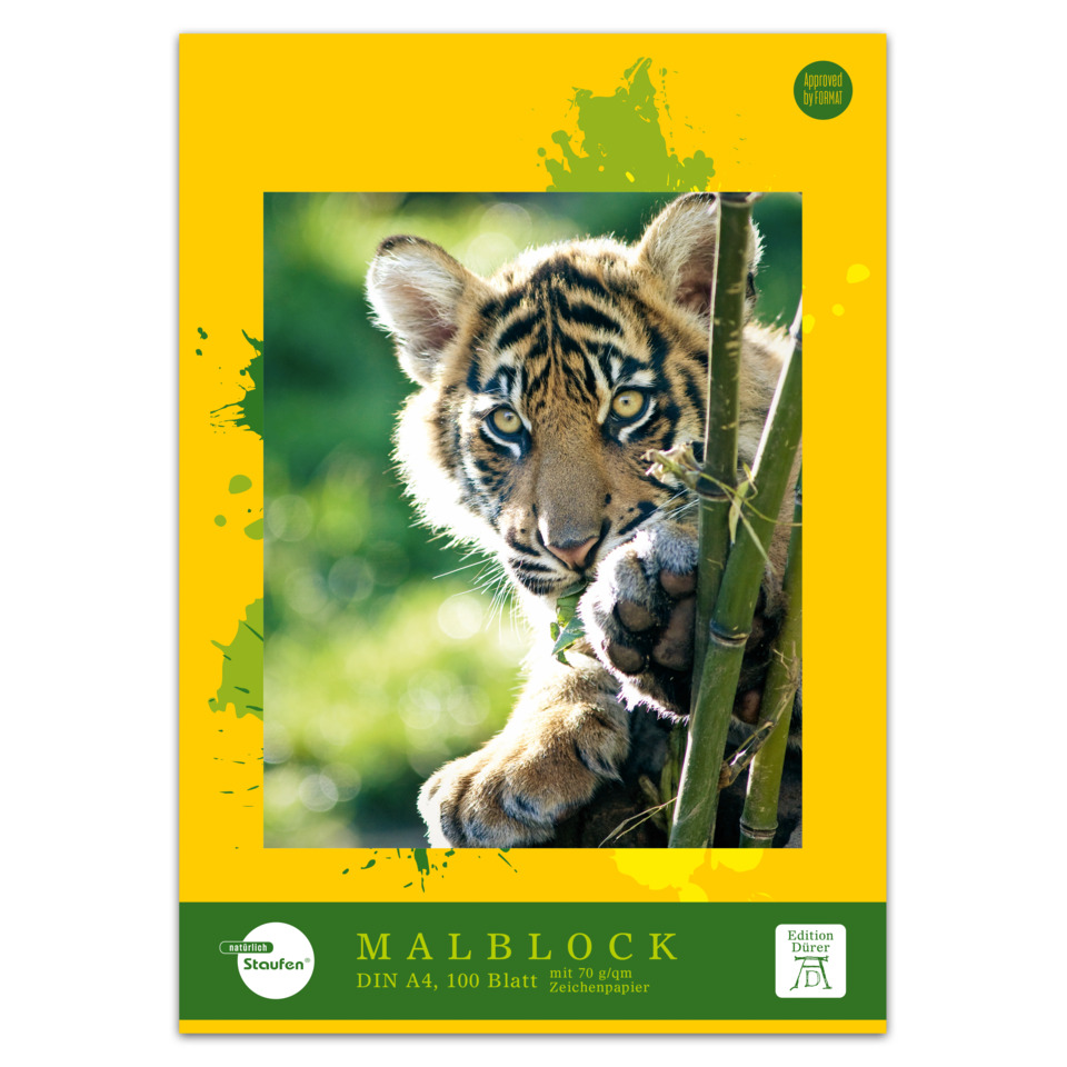 tiger, cub, wildlife, green background, yellow border