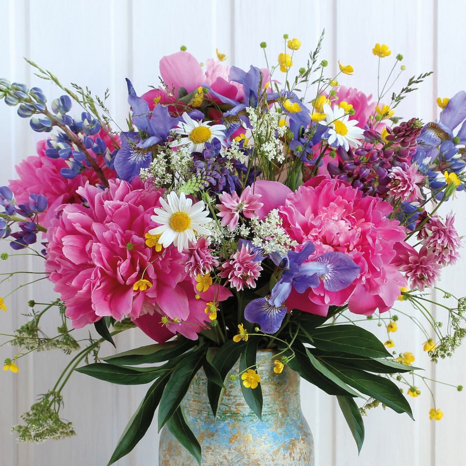 Blumenstrauß, Bouquet, Pfingstrose, Dahlie, Gänseblümchen