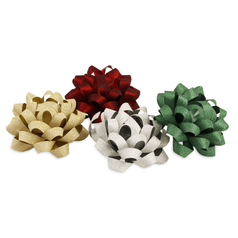 Geschenkband, Schleifen, Glitzer, Grün, Gold