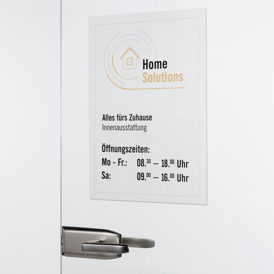 Tür, Türgriff, Beschilderung, Innenausstattung, Öffnungszeiten, innentür, Türbeschilderung, Öffnungszeiten, Home Solutions, Hinweisplakat