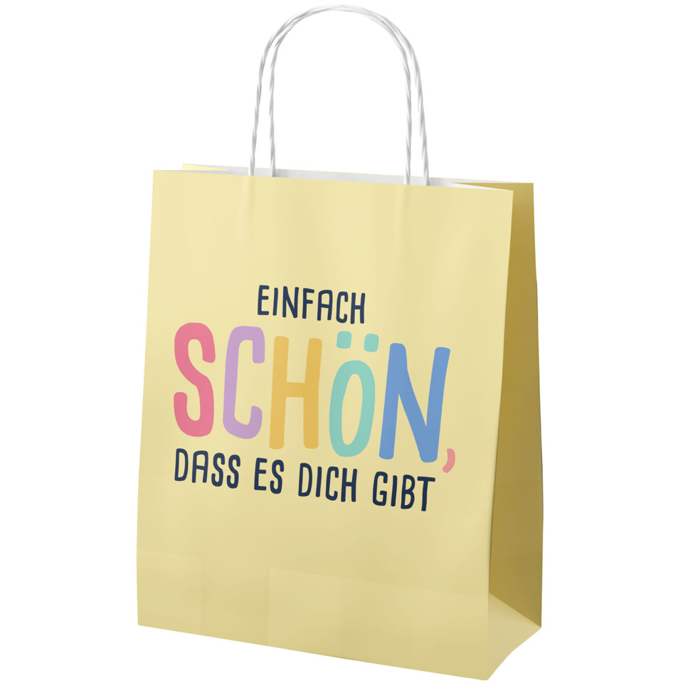 Geschenktasche, Papiertragetasche, Pastellfarben, Slogan, Druck