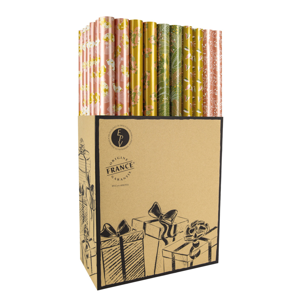 Geschenkverpackung, Röllchenkpapier, Mischfarben, Paketbox, Geschenkbänder