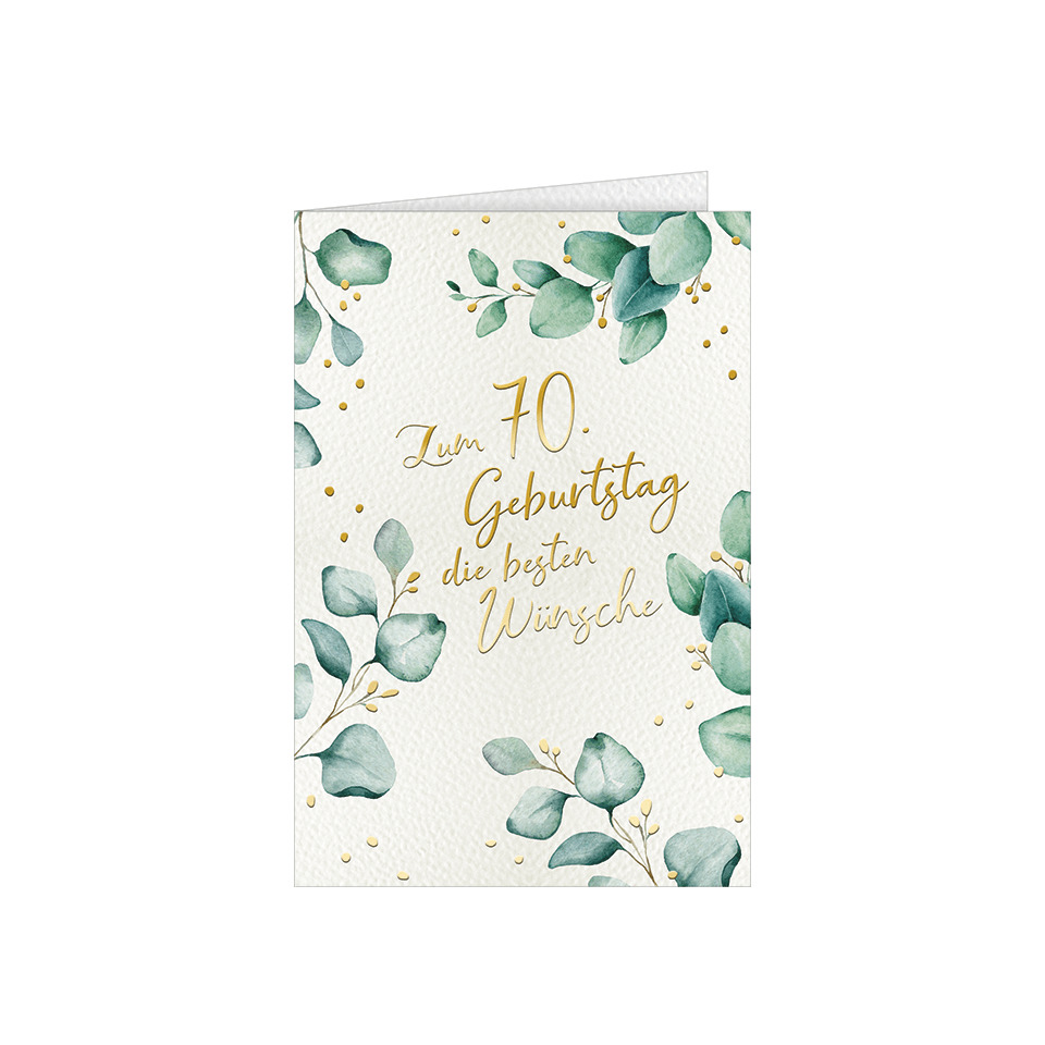 Grußkarte, Geburtstag, Kartenmotiv, Eukalyptus, Goldschrift