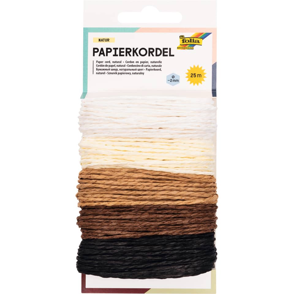Papierschnur, Kordel, Natural, Mehrfarbig, 25 m