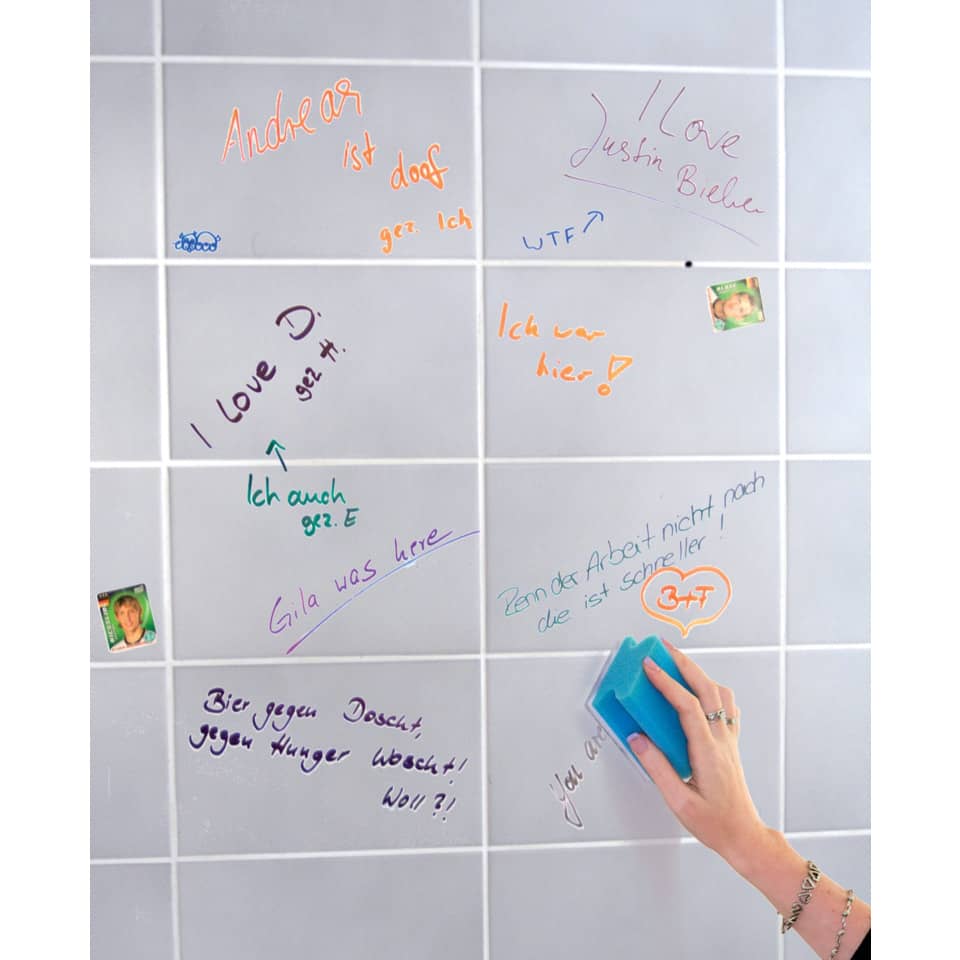 graffiti, whiteboard, fliesen, hand mit radiergummi, fotos