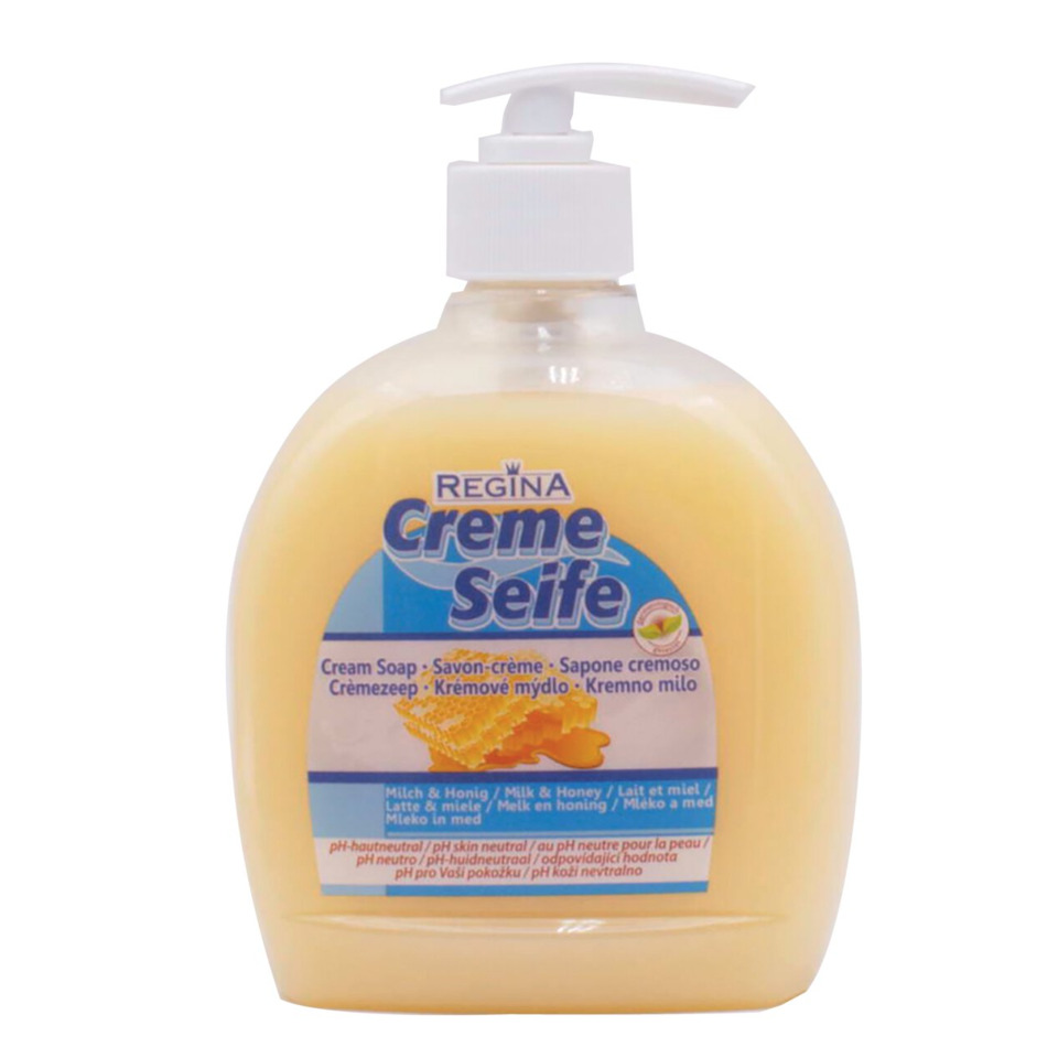 Creme Seife, Flüssigseife, Pumpe Flasche, Milch und Honig Duft, Regina Creme Seife