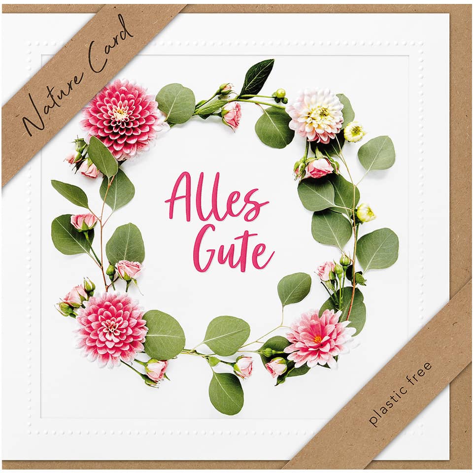 Blumen, Blumenkranz, rosa Blüten, grüne Blätter, Karte
