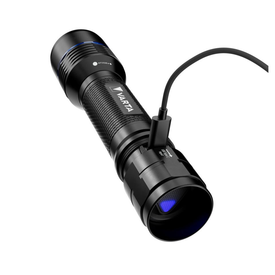 Taktische Taschenlampe, Taschenlampe, USB-C Ladung, Wiederaufladbar, Schwarz