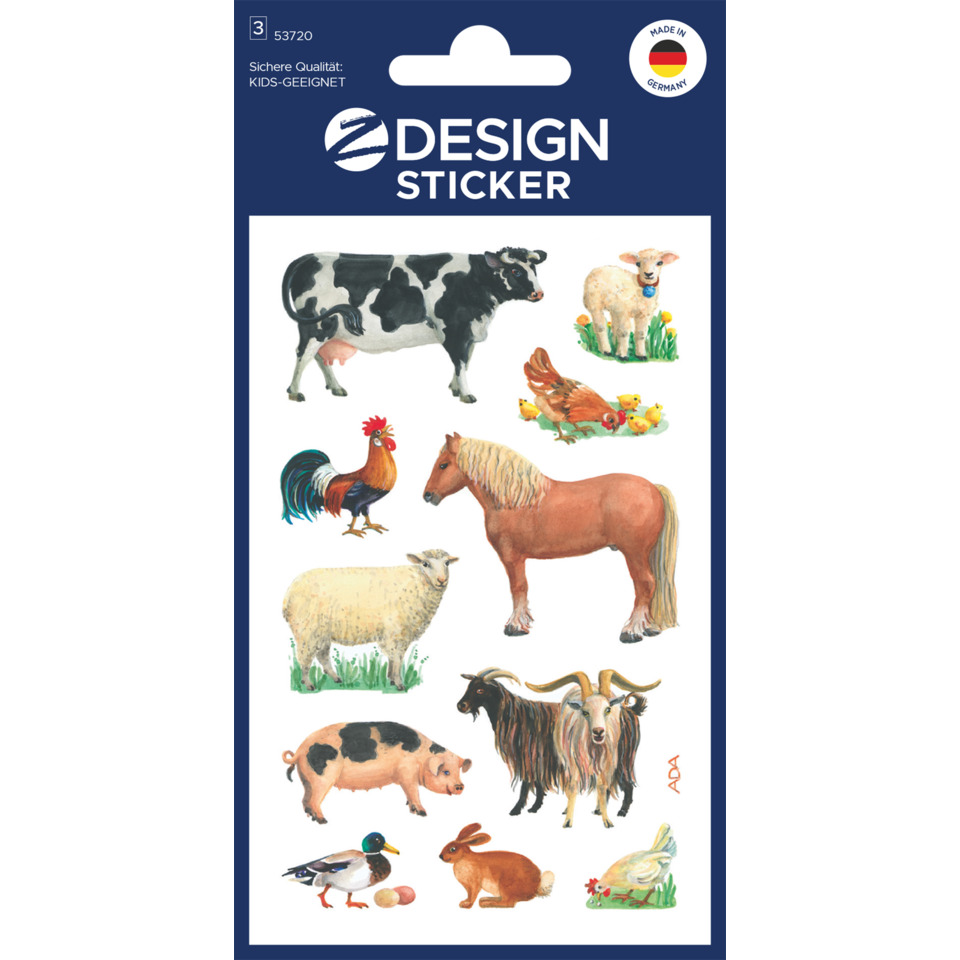 Hühnchen, Kuh, Schwein, Schaf, Pferd