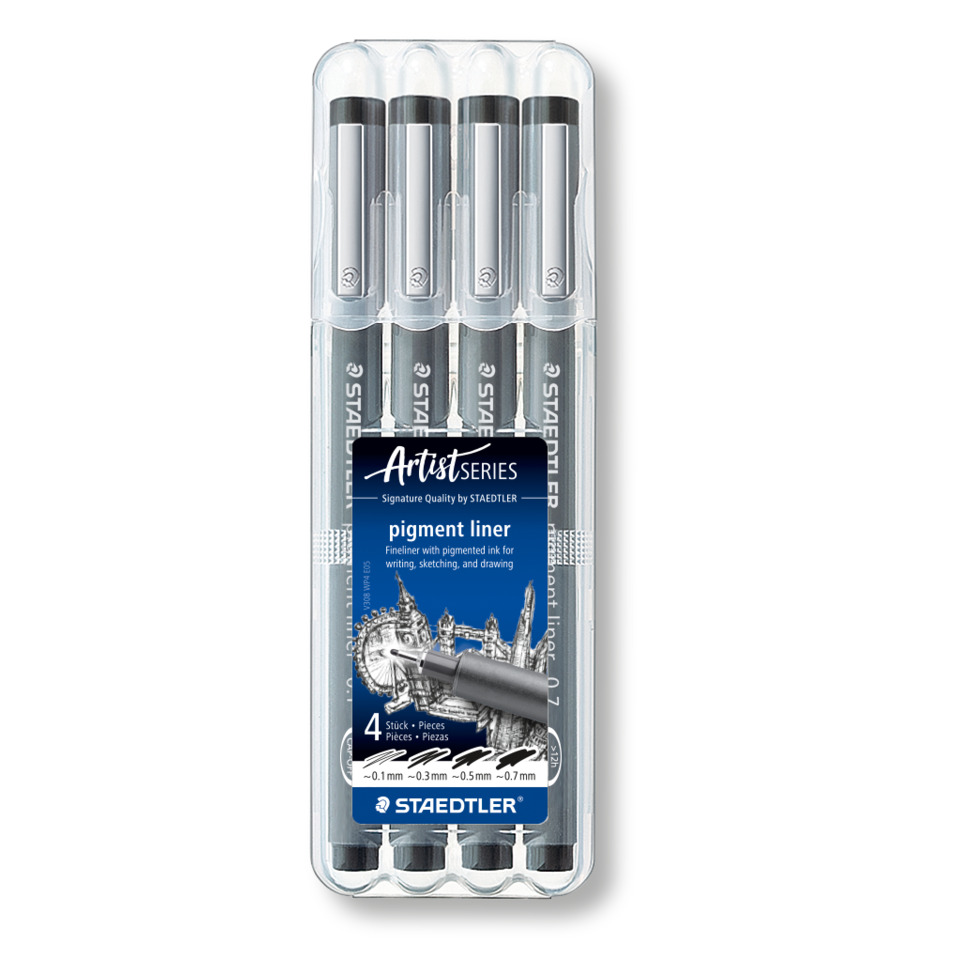 Kunstbedarf, Pigmentliner, Filzstifte, Feinliner, Set von 4