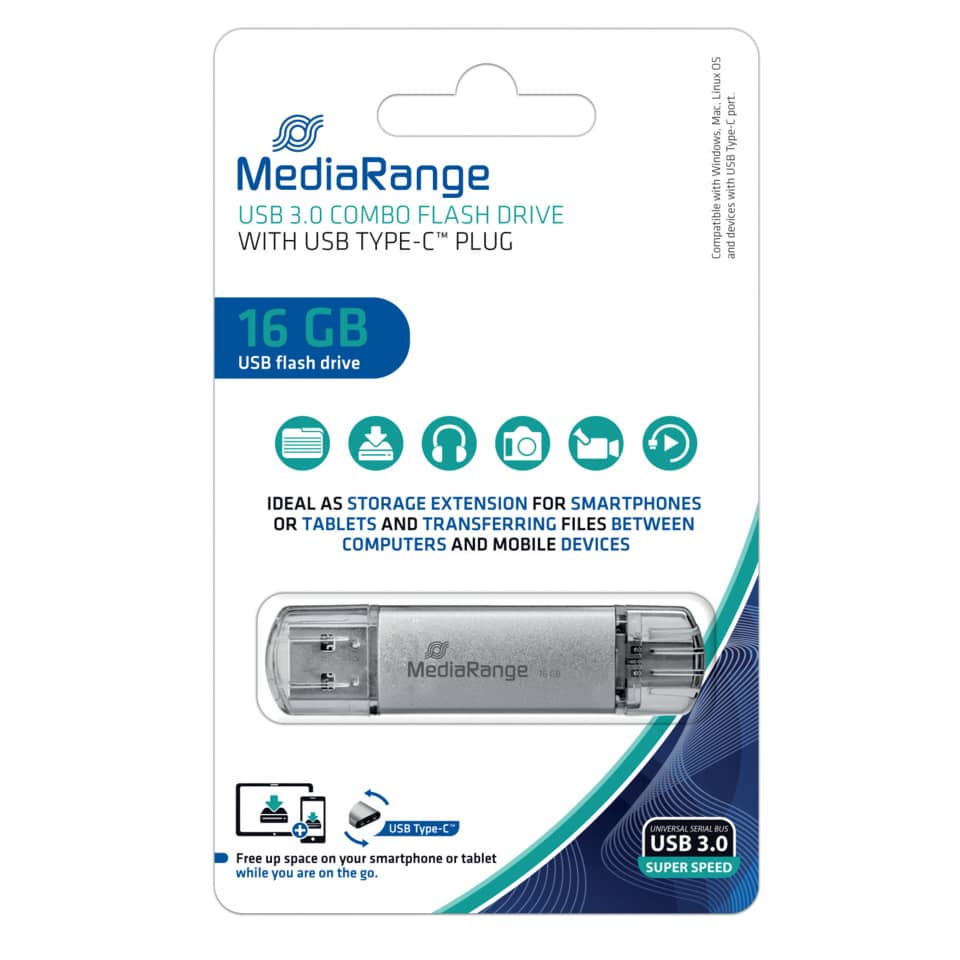 USB-Speicher, 16 GB, MediaRange, USB 3.0, Type-C-Stecker