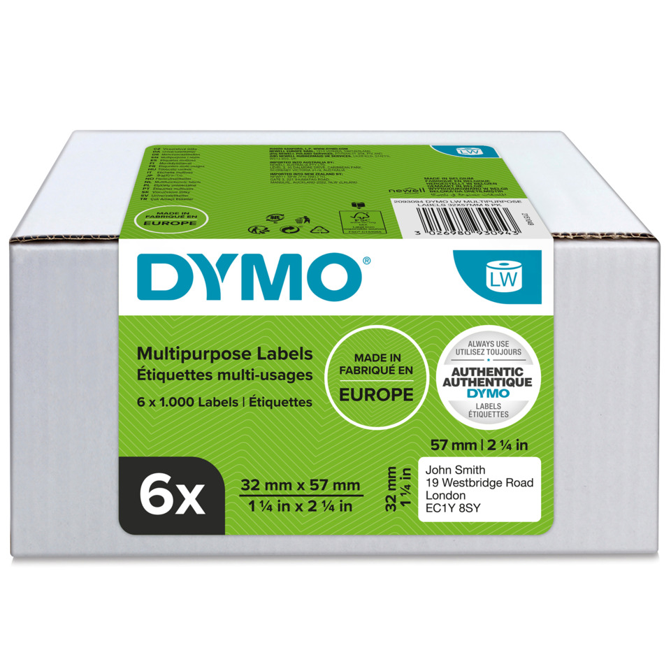 Thermoetikette 32 x 57 mm weiß   6 Rollen DYMO 2093094