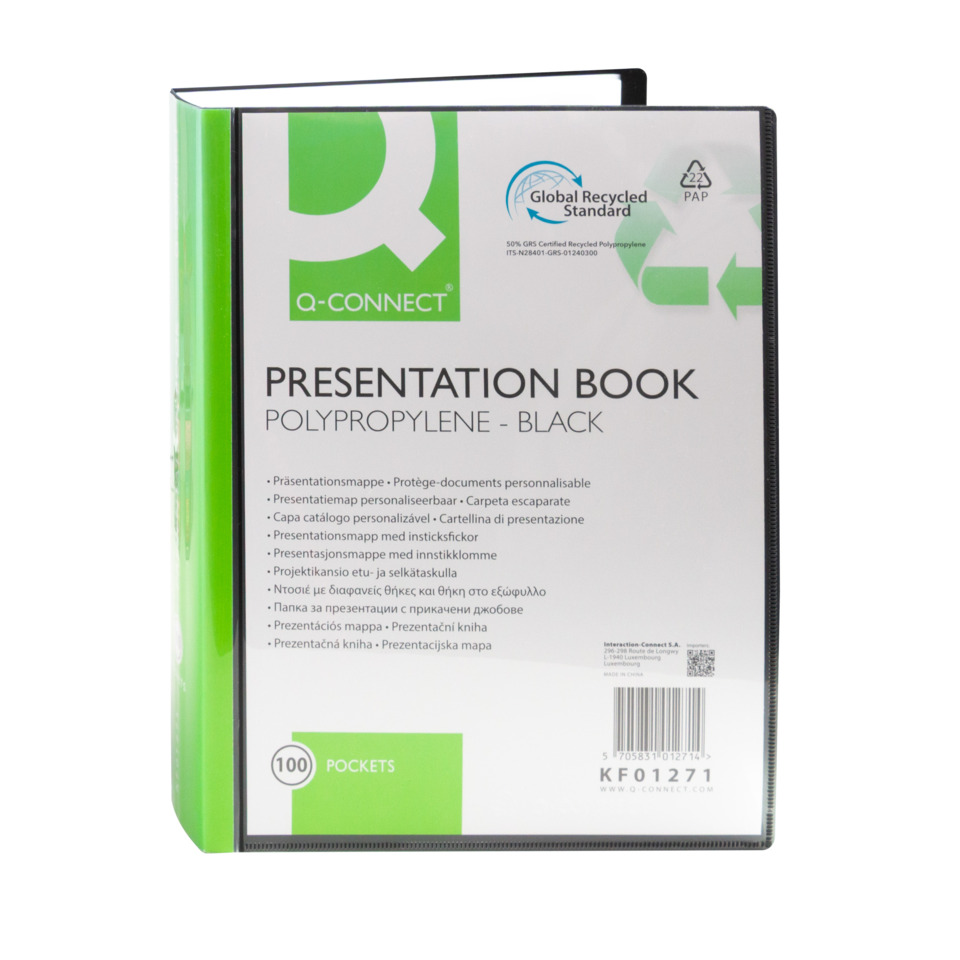 Präsentationsmappe, Polypropylen, Schwarz, Pockets, 100 Taschen