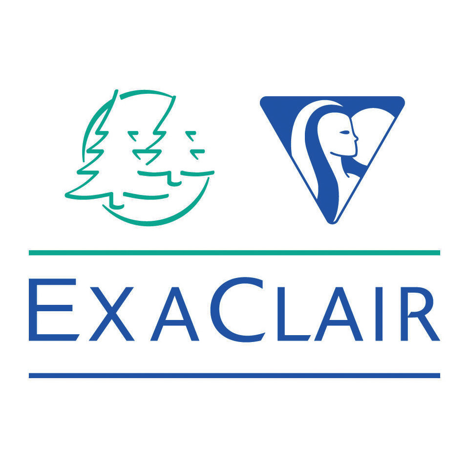 logo, Markenlogo, Exaclair, blaues Logo, grüne Linie