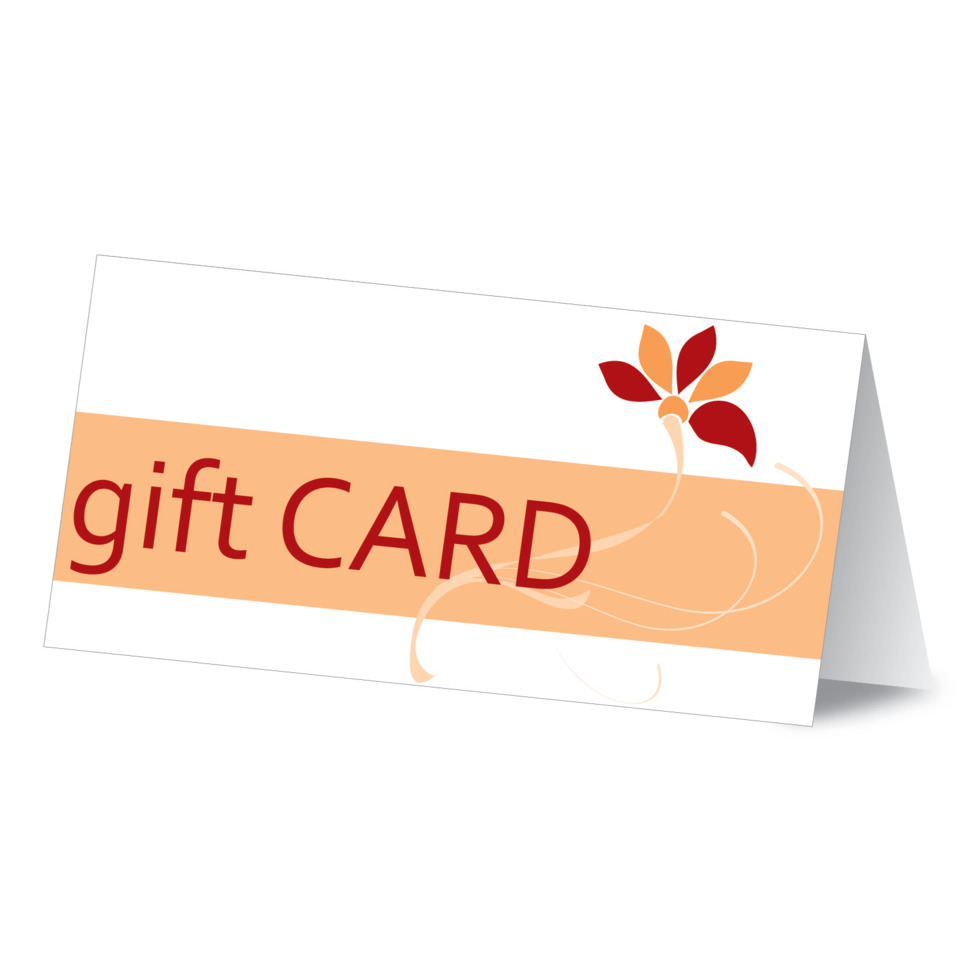 Geschenkgutschein, Karte, orangefarbener Streifen, Blumen, Faltkarte, Geschenkkarte, Karte, orangefarbener Streifen, Blumenmotiv, gefaltete Karte