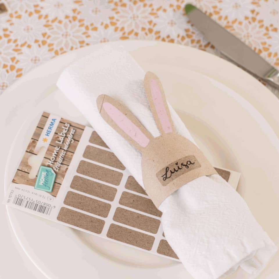  table setting,  napkin,  glove,  sticker labels,  bunny sleeve