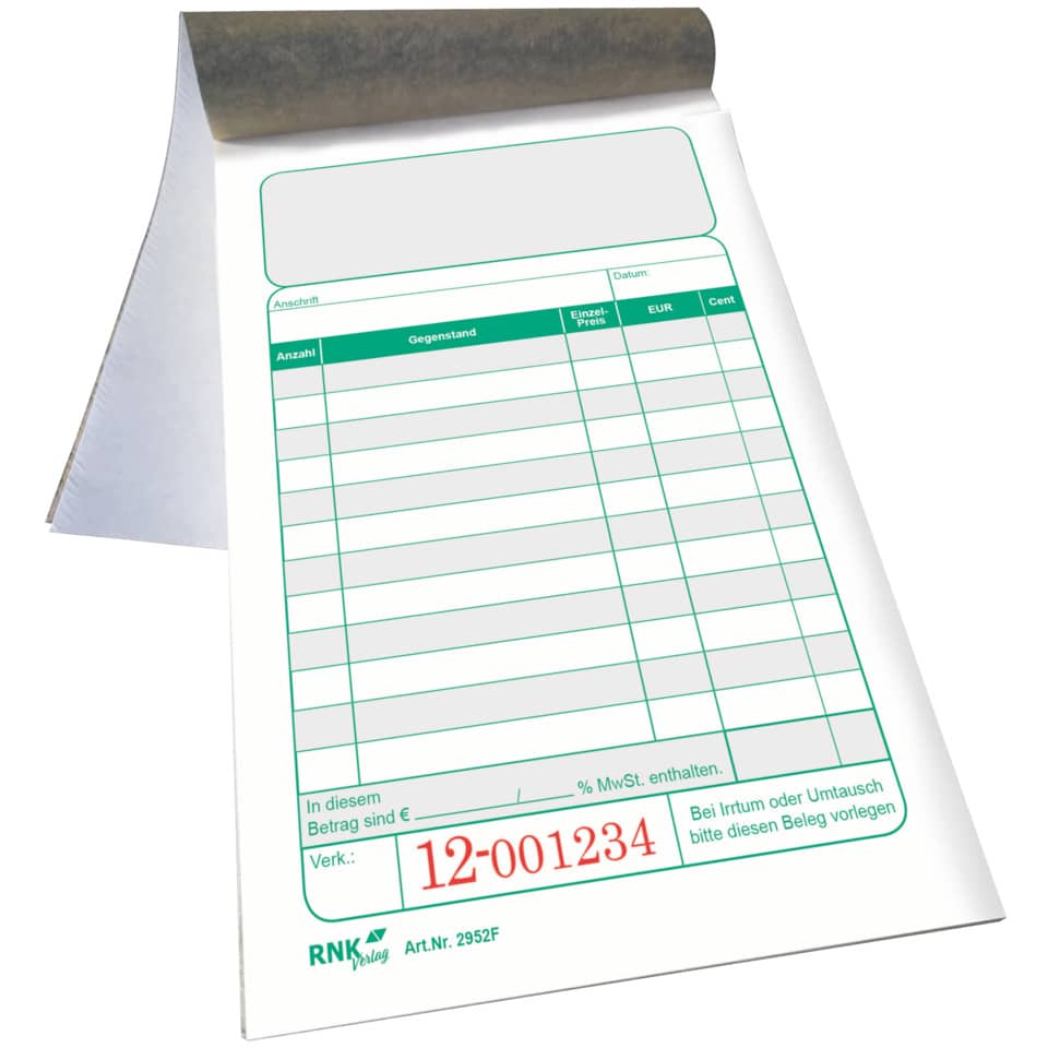 Rechnungsvordruck, Kassenschein, Belegpapier, Geldscheinform, Quittungsvordruck