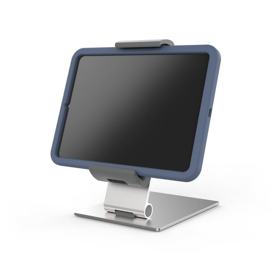 Tabletständer, Tablethalter, verstellbarer Ständer, Metallbasis, blaue Rahmen