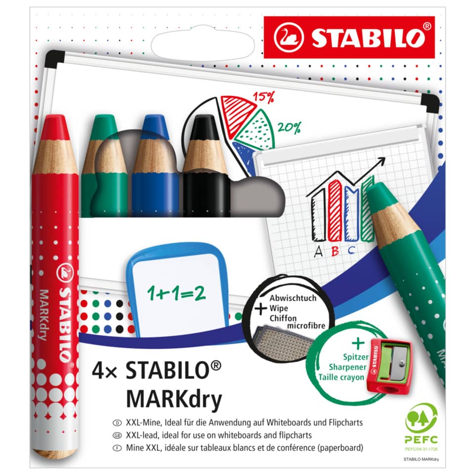 Markerstifte, Buntstifte, Whiteboard-Marker, 4x, Stabilo MARkdry