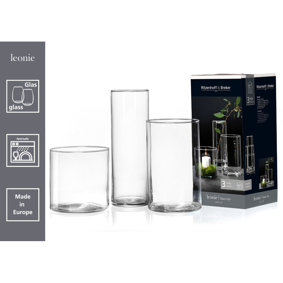 Glasset, Vasen-Set, Durchsichtiges Glas, 3-teilig, Made in Europe