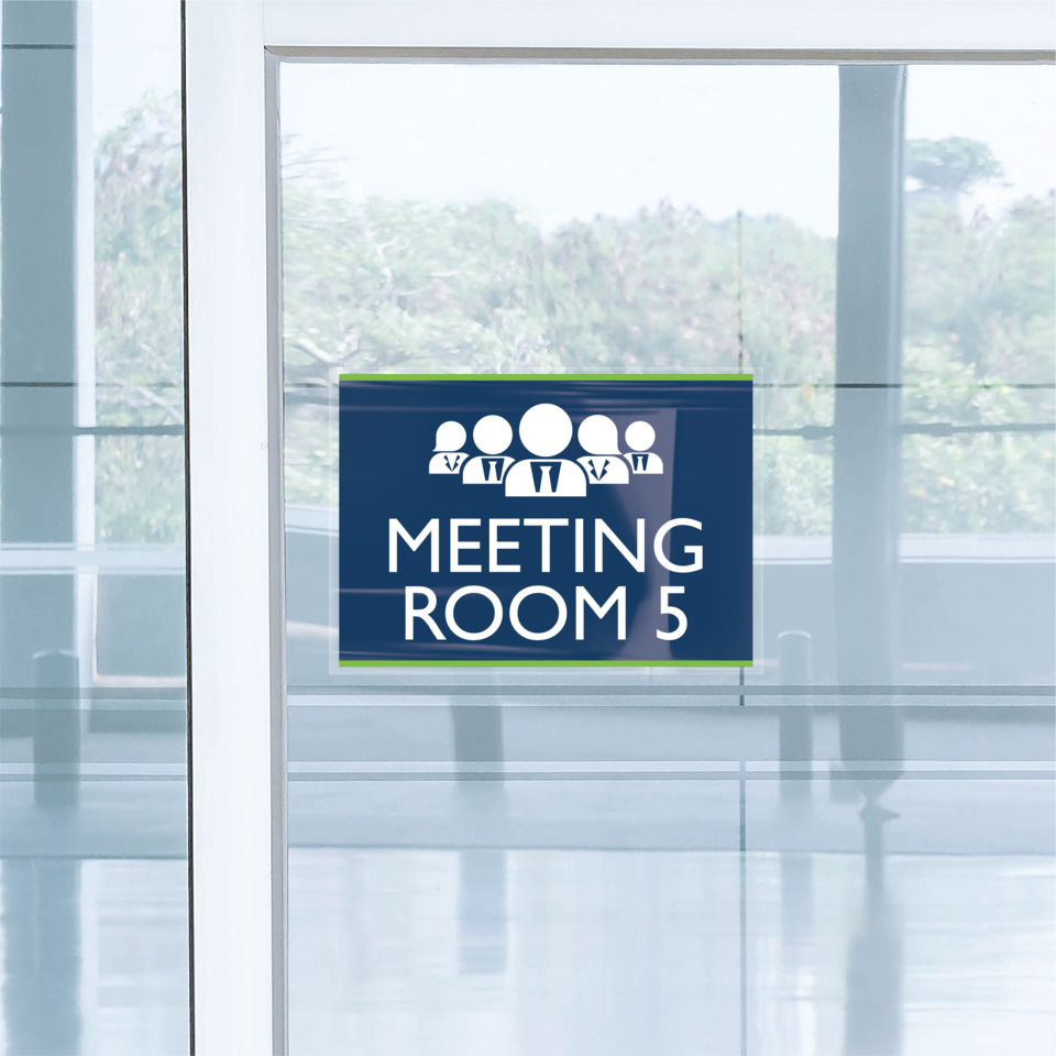 Meeting room sign, Signage, Glass door, Room indicator, Meeting room 5
