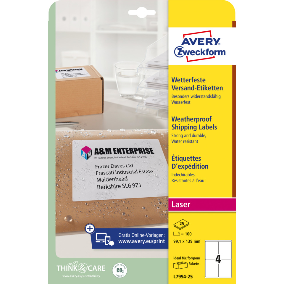 Versandetiketten, Wetterfest, Verpackung, Karteibox, Laseretikett