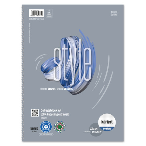 Collegeblock, A4, 60g/m², 80 Blatt, Lin.22, kariert ohne Rand STAUFEN STYLE 608571020