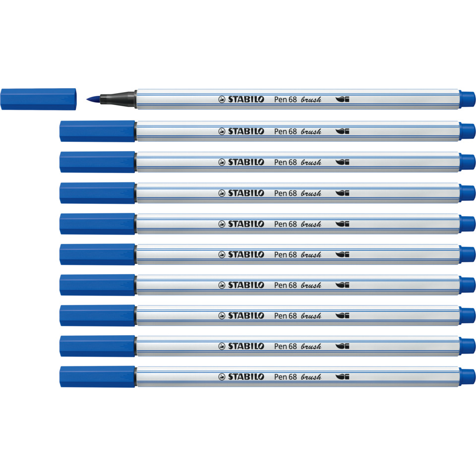 Blue markers, Brush tip marker, Pen 68, Alcohol-based marker, Stabilo brush