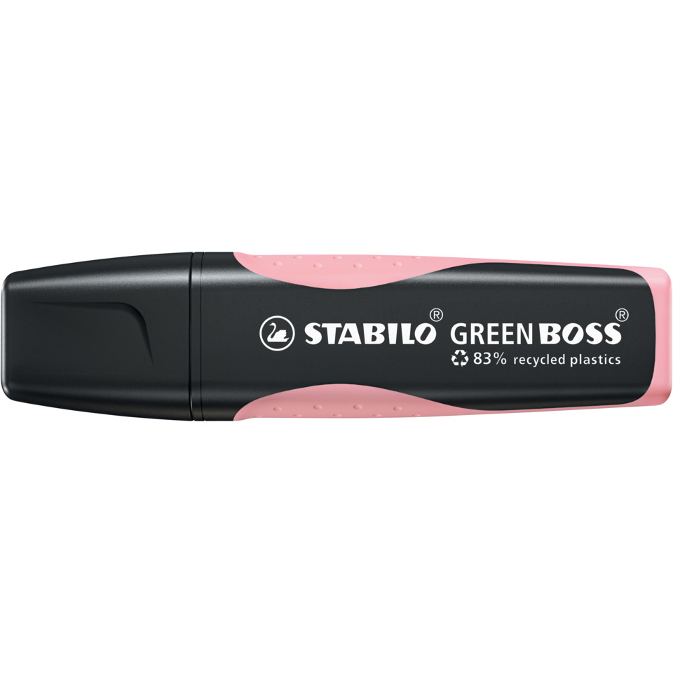 highlighter, pink grip, Markertext, plastic barrel, recycled plastic