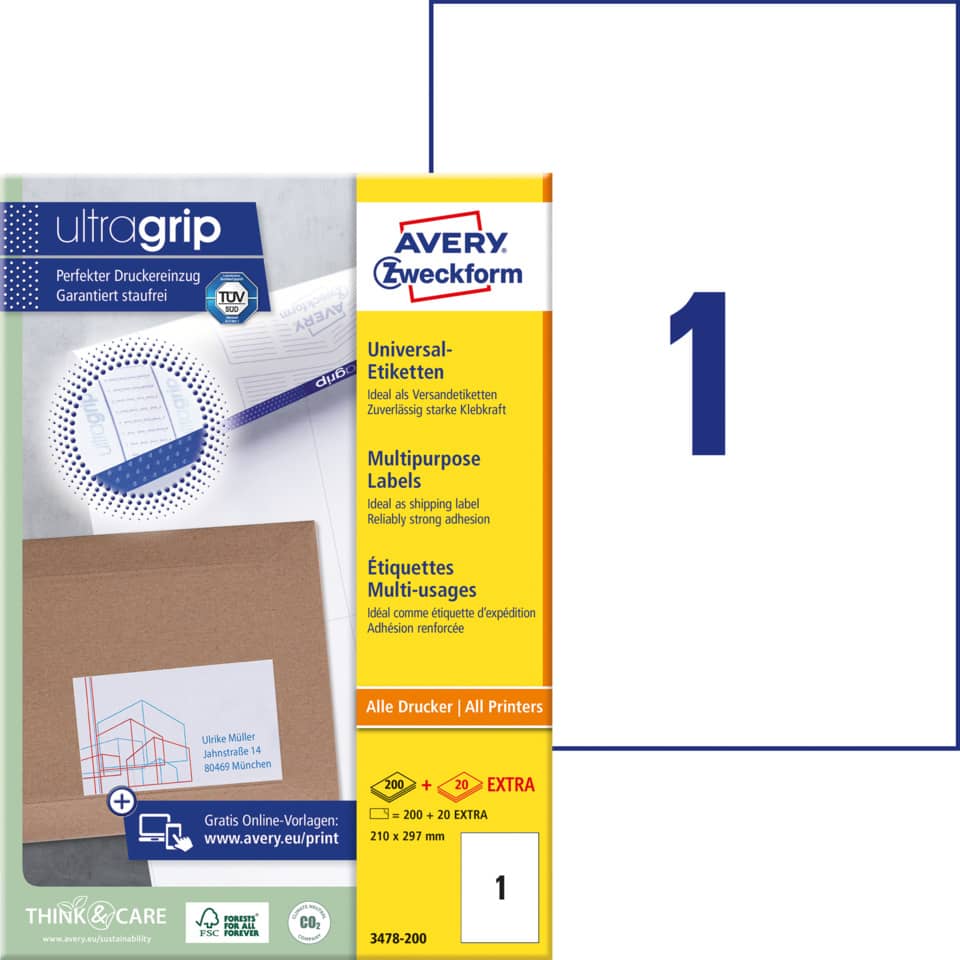 Etiketten, Universaletiketten, Klebefähigkeit, Mehrzwecketiketten, Avery Universal