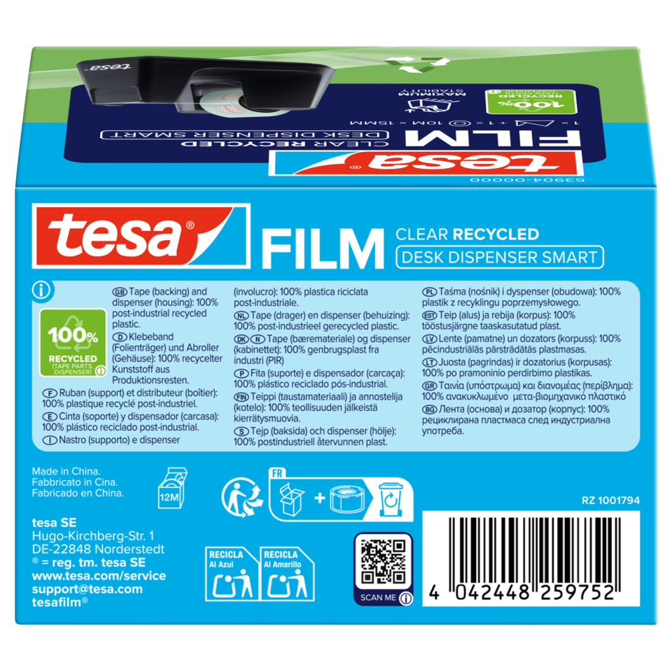 Filmdispenser, Desk Dispenser, Klebefilm, Recycling, Transparent/Transparent film