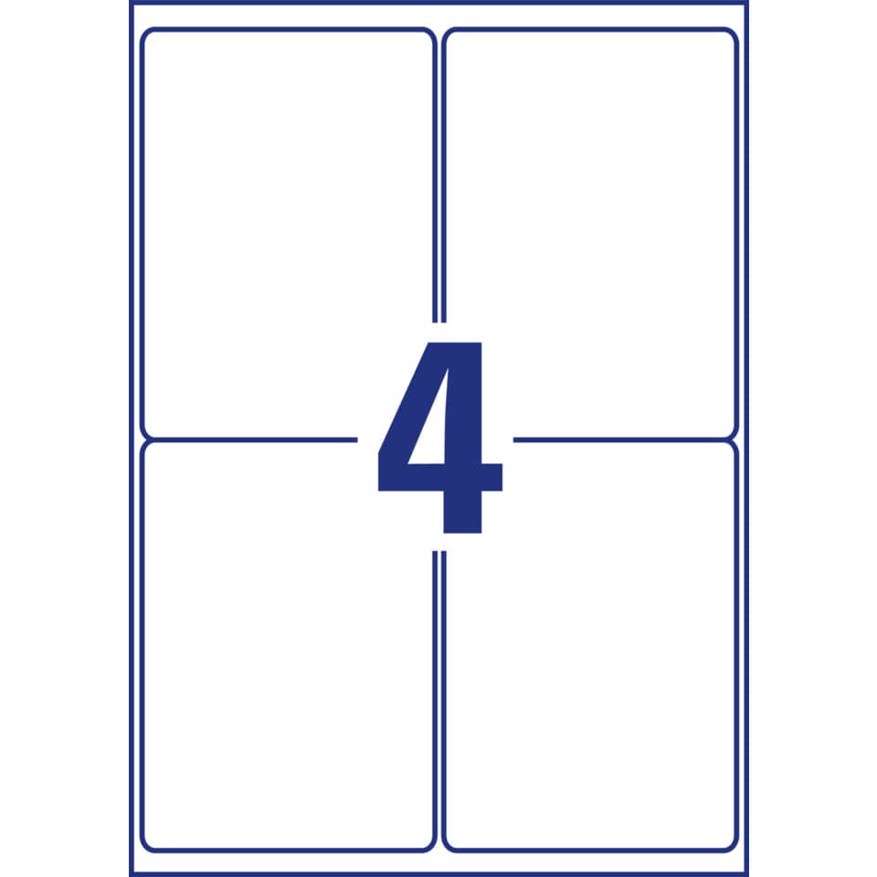 4-up Karte, geteilte Seite,  Rasterlayout, blauer Rand, Zahl 4