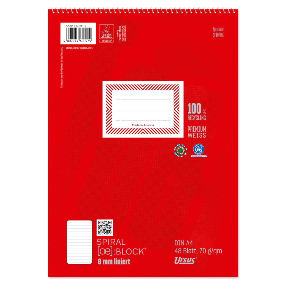 rot, notizblock, spiralbindung, DIN A4, recyclingpapier