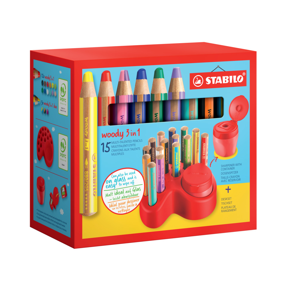 Buntstifte, Buntstiftset, Holzstifte, 15-teilig, Schreibtisch-Set