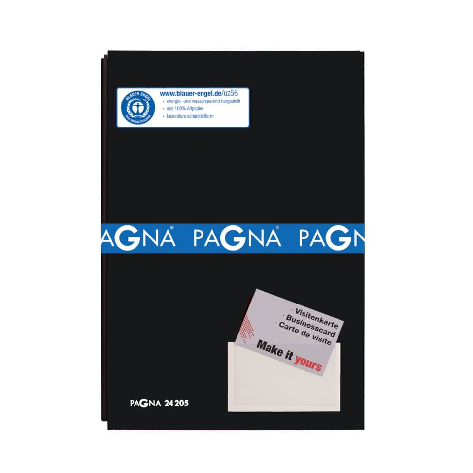 notebook, black cover, blue band, PAGNA, visitenkartenhalter