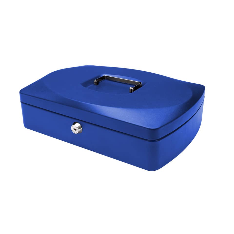 Kassenbox, Box mit Schloss, Blau, Metallbox, Aufbewahrungskästchen