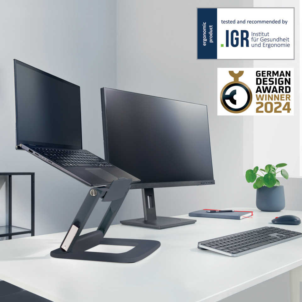 Ergonomischer Monitorständer, Laptop-Erhöhung, Schreibtisch-Setup, Zubehörhalter, Kabelmanagement