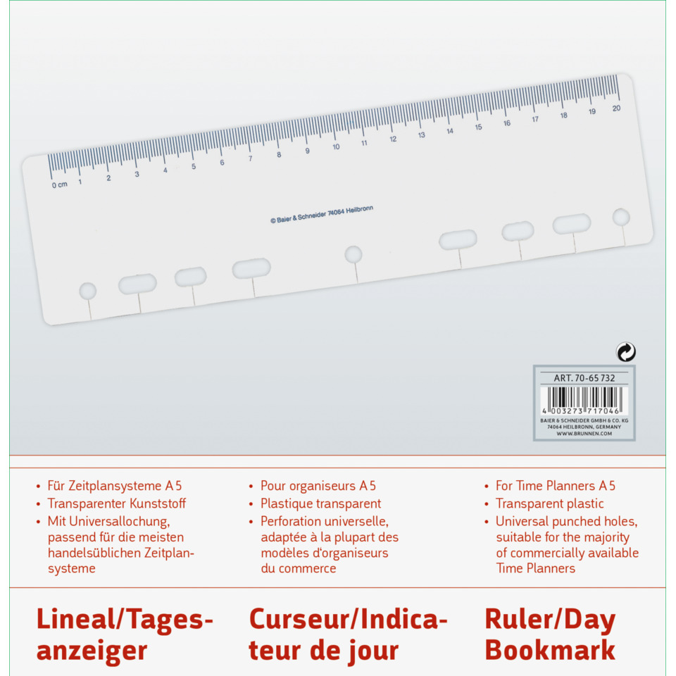 Lineal-Tagesanzeiger, Transparentes Plastik, Lineal, Tagesplaner, Durchmesser 0–20 cm