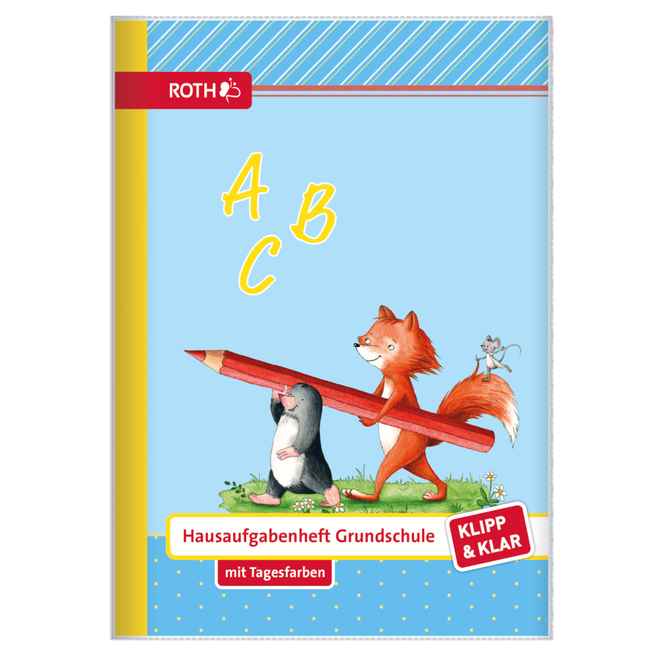 Schulheft, A B C, Tierillustration, Buntstift, Rot