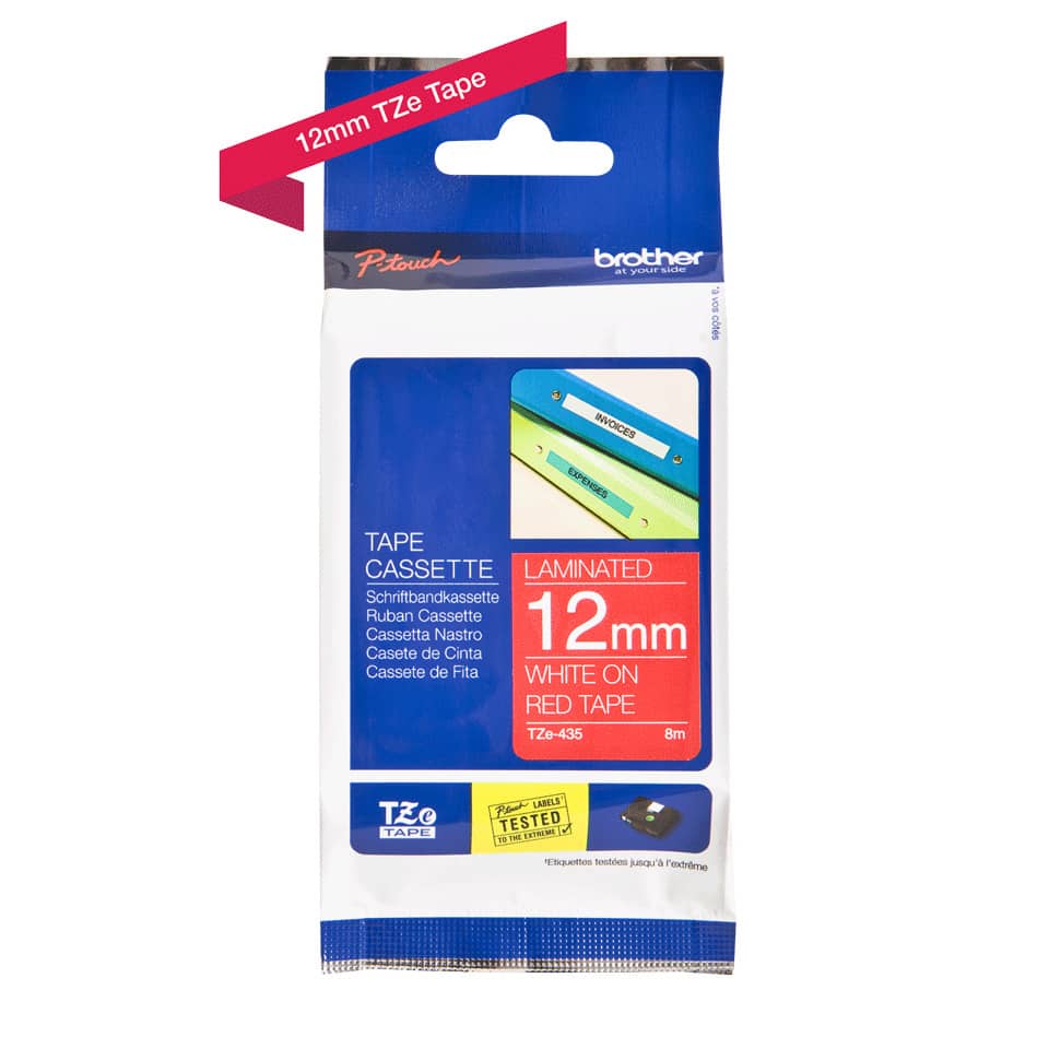 Tape, Cassette, 12 mm, Laminiert, Weiß auf Rot